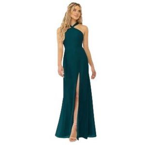 AZAZIE Floor Length Dress RUE Size C Measures Large Pine Green Bridesmaid Prom